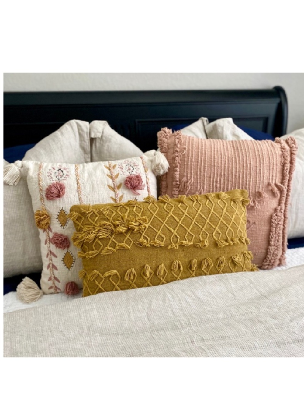 Set/3 Embroidered Pillows with Tassels - Picture 2 of 16